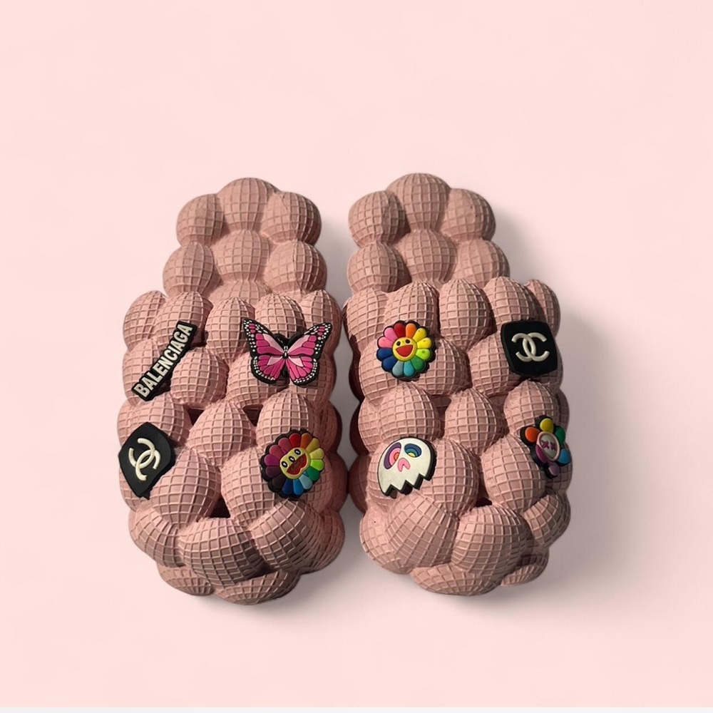 Pink Bubble Slides with Croc Charms